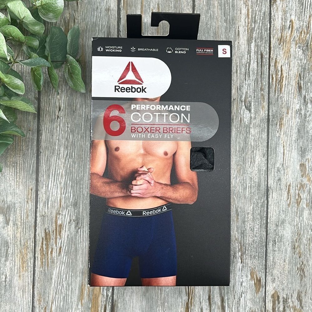 Men's Reebok Performance Cotton Stretch Regular Leg Boxer Briefs, 6-Pack Size S
